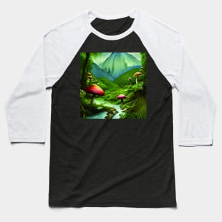 Mushroom And Mountains, Digital Painting Of Nature Baseball T-Shirt